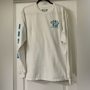 Costa White Long Sleeve CrewNeck Tee W/Teal Chest and Sleeve Costa Logo Design